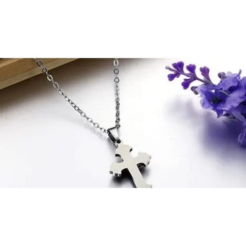 chaîne Homme pendentif croix de jésus, crucifix,bijoux religieux couleur Argenté, En Acier Inoxydable idéal cadeau de saint valentin , anniversaire, mariage