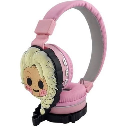 Casque audio enfant rose avec motif poupée Bluetooth réglable et rechargeable