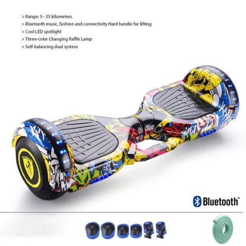 Hoverboard-mp3 Music Bluetooth lumineux 6.5 Pouces + Kit De Protection Genouillères Coudières