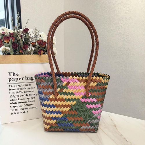 Sac cabas rtro rayures tisses sac de plage main pour femme