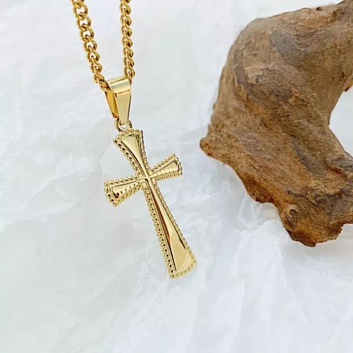 Chaîne En Acier Inoxydable Doré Pendentif Crucifix,croix De Jésus