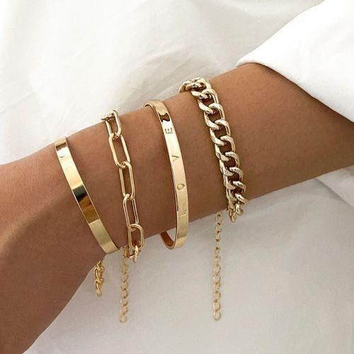 Bracelet En Or Tendance Et élégant Pour Femme (lot De Quatre)