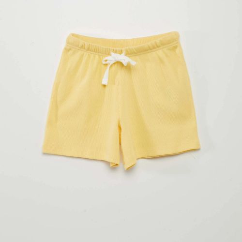 Short Enfant en Côte Perlée Jaune Citron – Taille Élastiquée avec Cordon - 12 ans