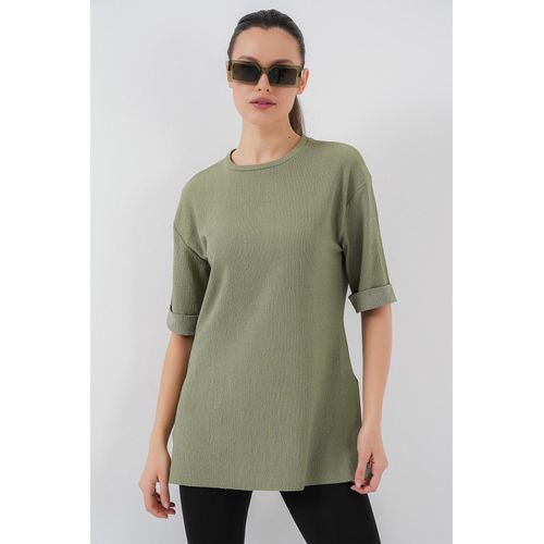 T-Shirt En Maille Fendue Sur Le Côté 4332 - Vert Amande
