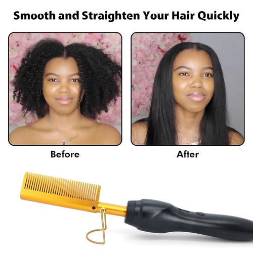 Peigne Chauffant Professionnel en Céramique - Fer à Lisser Cheveux Secs et Mouillés - Noir