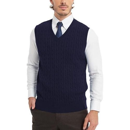 Gilet en tricot pour homme 100% coton avec col en V, décontracté et élégant, sans manches, pull en maille