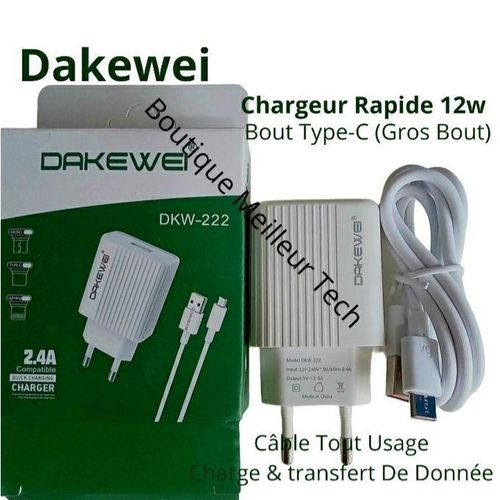 PREMIUM DAKEWEI Chargeur Rapide Dakewei 12w Universel Blanc Type-C D22 Samsung Iphone Tecno Xiaomi Huawei Etc BG