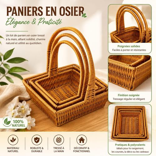 Lot de Paniers en Osier Tressé à la Main – Paniers de Rangement Décoratifs et Multifonctionnels