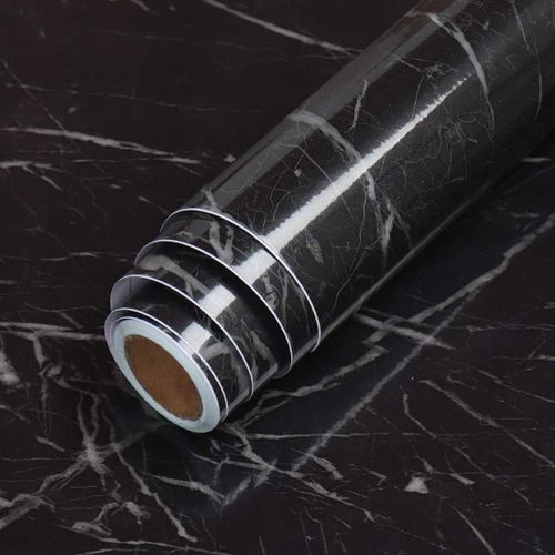3 rouleaux de Papier Peint Autocollant Effet Marbre Blanc et noir -0,45*10 mètres – Revêtement Mural, Meuble, Placard, Table