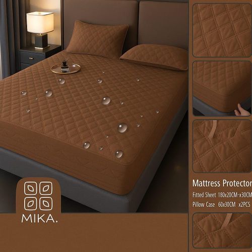 Drap De Lit Imperméable et deux taie d'oreiller 2places marron