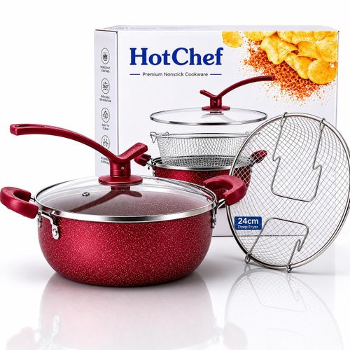HotChef Marmite de Friture Luxe 24 cm avec Panier Filtrant Inox – Revêtement Antiadhésif Haute Performance