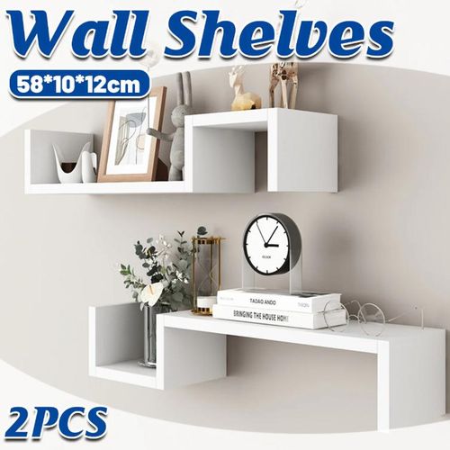 Lot De 2 Étagère Murale Décorative,Étagères Flottantes, Étagère Murale En Bois Rustique,Support De Rangement Mural,Présentoirs, Support D'étagère Suspendue -58 x 12 cm -Blanc