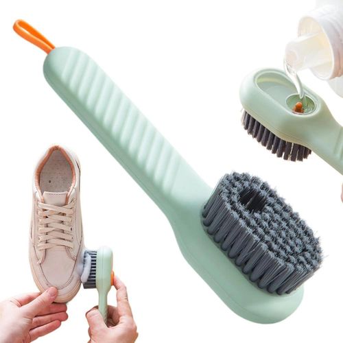 Brosse de nettoyage à manche long avec réservoir de liquide, brosse douce multifonction pour vaisselle, éviers, casseroles, poêles et chaussures
