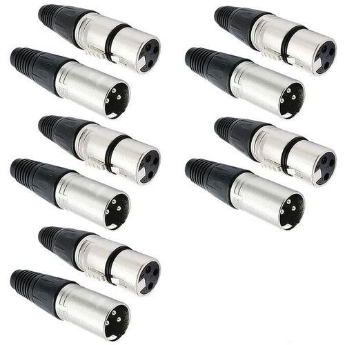 10x Connecteurs Audio XLR 3 Broches (5 Males + 5 Femelles)