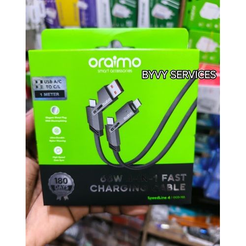 Cable 4 en 1 SpeedLine - Charge Rapide - 1 Mètre - Lightning Type-C USB A