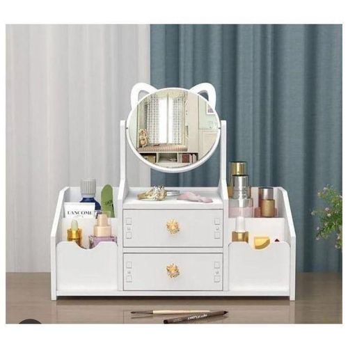 table de maquillage avec miroir circulaire, organiseur de cosmétiques en plastique blanc BV NB