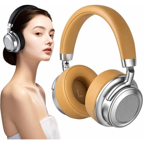 Casque Bluetooth Sans Fil HiFi avec Réduction de Bruit, Bluetooth 5.4, Micro Intégré, Autonomie Longue Durée, Casque Circum-Auriculaire Pliable, Noir/Marron