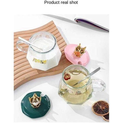 Lot de 2 tasses en verre de haute qualité avec couvercle en forme de couronne