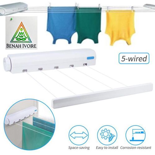 Sèche Linge Mural à 5 Cordes Extensible, Porte-vêtements rétractable, porte-serviettes
