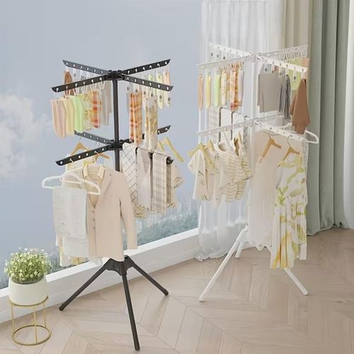 Étendoir À Linge Parapluie Pliable 3 Niveaux – Séchoir Rotatif Multi-Clips En Acier Renforcé – Gain De Place Absolu