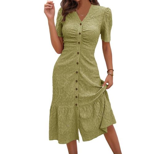 Robe longue tendance décontractée, hyper-respirant et élégante pour femme, couleur unie, manches courtes, col en V, coupe ajustée, collection Printemps-Été, d'inspiration européenne et américaine et africaine