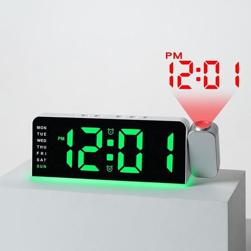 Horloge Réveil Digital Électronique GH 9019 - Grand Écran LED Vert - Projecteur Plafond Intégré Rouge - Double Alarme Et Calendrier Hebdomadaire