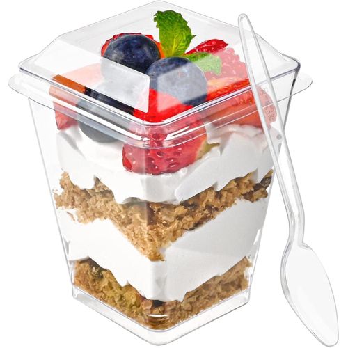 30 gobelets à dessert en plastique de 5 oz avec couvercles et cuillères, gobelets à pudding avec couvercles mini gobelets à dessert