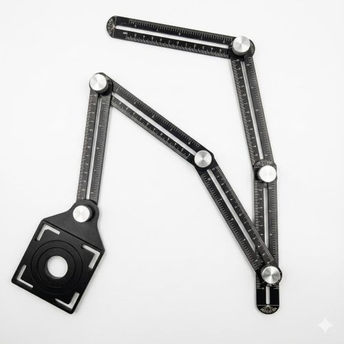 Règle de Mesure Multi-Angle Articulée - 6 Bras en Alliage d'Aluminium - Guide de Perçage pour Carrelage Inclus - Outil de Traçage Universel pour Bricolage, Menuiserie et Pose de Sol