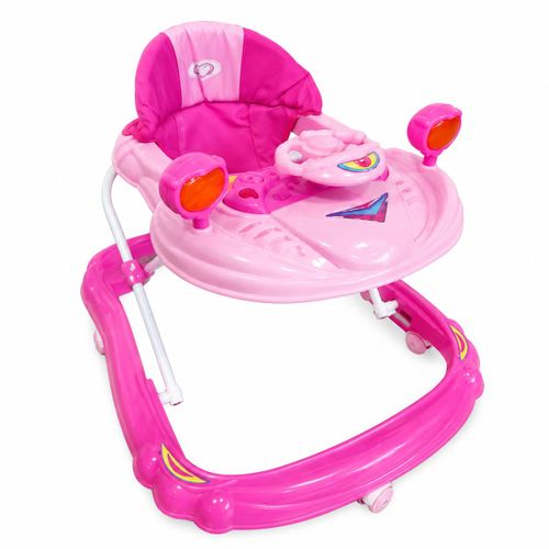 Trotteur pour bébé avec volant et plateau d’éveil – Rose