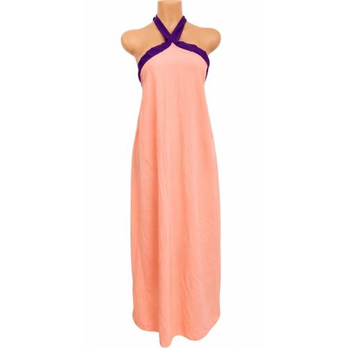 Robe Longue Femme Dos Nu à Col Croisé – Rose Poudré & Violet