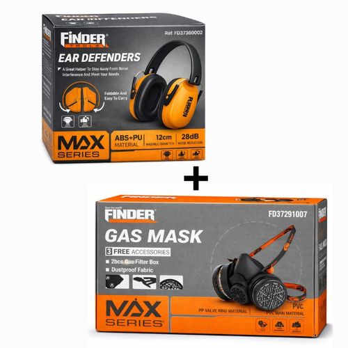 Pack Sécurité Pro Série MAX – Duo Masque à Gaz Double Filtre & Casque Antibruit 28dB – Protection Auditive et Respiratoire Haute Performance – Indispensable Chantier, Atelier & Industrie