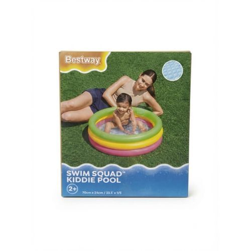 Swim Squad Piscine Gonflable Enfant 70 x 24 cm – 3 Anneaux – Fond Gonflable Confort – Dès 2 Ans – Multicolore