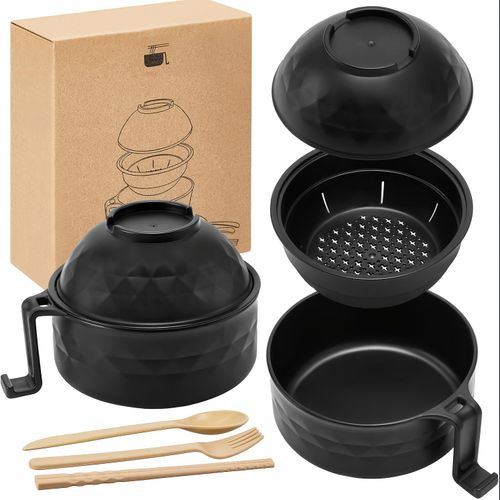 Ensemble de 6 bols à ramen compatibles micro-ondes - avec couvercle et poignées résistantes à la chaleur - Noir