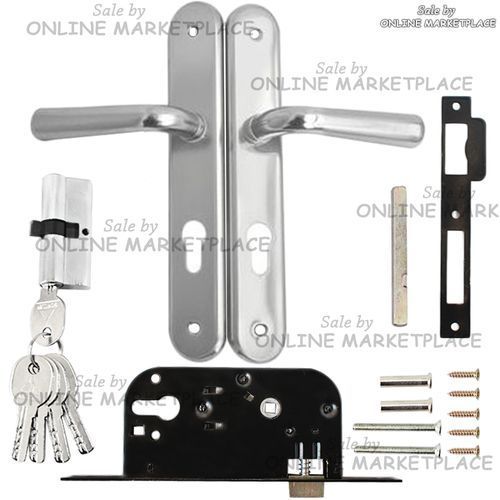 Poignée De Porte + Serrure Encastrable + Canon Avec 5 Clés - Argent