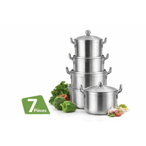 Set de Marmites PAPOO 7 Pièces en Aluminium – Batterie de Cuisine Complète avec Couvercles – Résistante et Durable