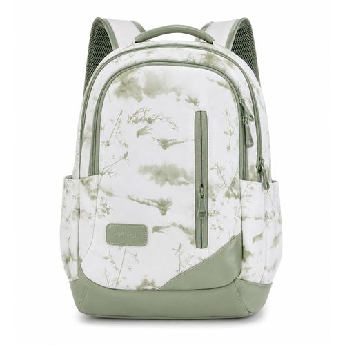 Sac à Dos Femme Vert Sauge et Blanc à Motifs – Sac à Dos Casual Élégant avec Compartiments Zippés