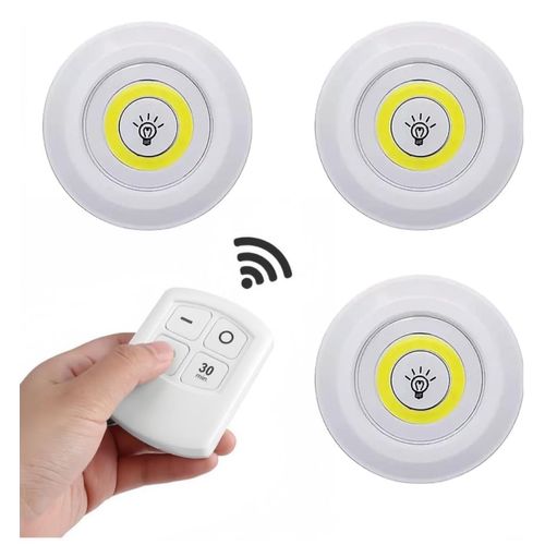Lot de 3 lumières avec télécommande. Lumière LED blanche adhésive avec pile. Lumière sans fil Installation sans fil (piles non incluses) lumière avec pile pour cuisine, chambre, salle de bains,