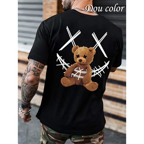 T-shirt épais pour homme avec ours - Noir