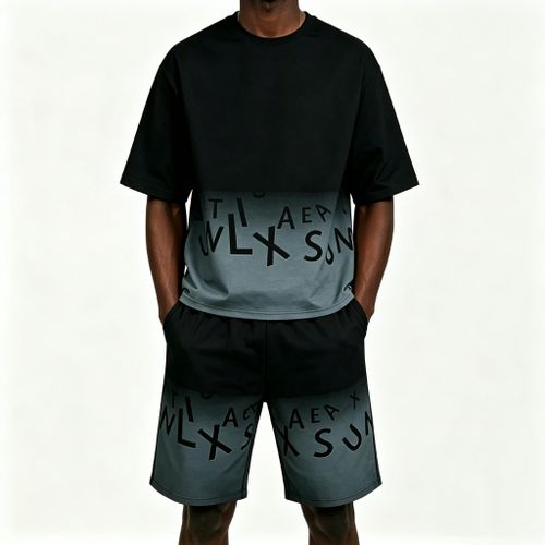 Ensemble Homme 2 Pièces T-shirt + Short Été, Tissu Ice Silk Respirant Séchage Rapide, Style Dégradé