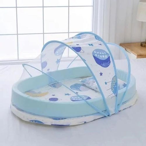 Lit Bébé Pliable avec Moustiquaire Intégrée - Tapis de Voyage et Nid de Sommeil Anti-Insectes pour Nouveau-né - Bleu