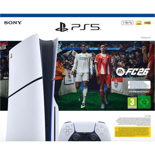 Pack Console PS5 standard, avec 1 Manette Sans Fil DualSense plus jeu EA SPORTS FC 26 (code de téléchargement)