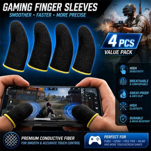 Ensemble de 4 manchons de jeu pour doigts/pouces – Manchons pour manettes de jeu mobiles tactiles anti-transpiration, respirants et sans couture, adaptés à PUBG
