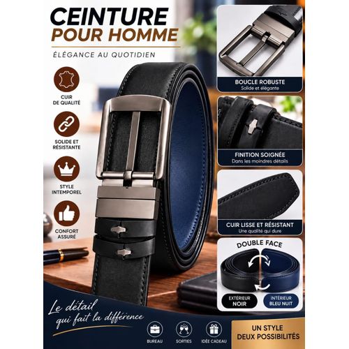 Ceinture pour homme, ajustable, en cuir véritable –