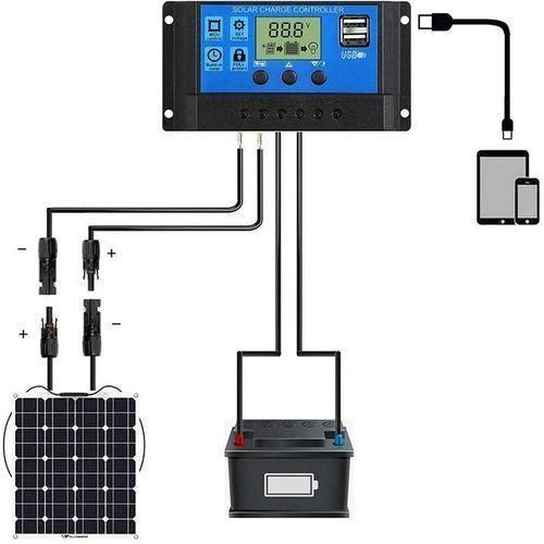 Contrôleur De Charge Solaire De Régulateur Intelligent 10A 2USB/contrôleur De Batterie De Panneau Solaire