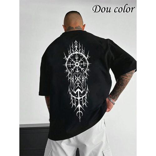 T-shirt imprimé épais pour homme Dou-color Style de niche - Noir