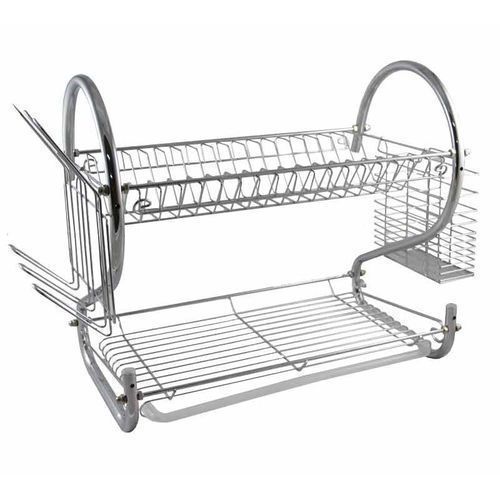 Panier à Vaisselle à 2 Niveaux En Acier Inoxydable Avec Égouttoir - Argent