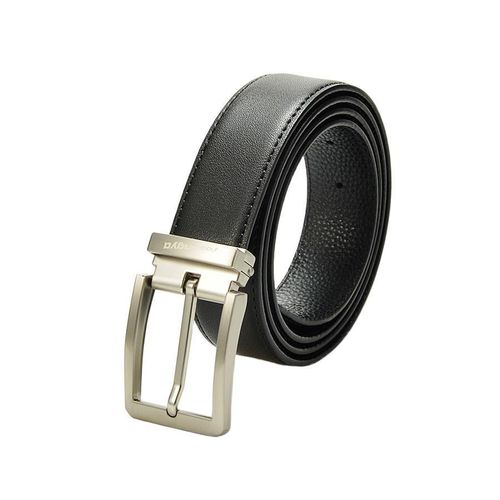 Ceinture en cuir noir pour homme avec boucle à ardillon, grain Napa, ajustable et boîte cadeau