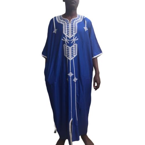 Boubou marocain homme – Bleu – Manches courtes – Élégance traditionnelle