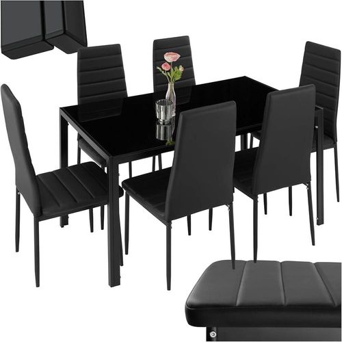 Ensemble de table à manger moderne en verre de 6 places avec chaises de support arrière, facile à assembler