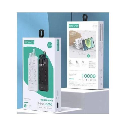 Batterie Externe X20 10000mAh – Ultra-Fine avec 4 Câbles Intégrés et Ventouses